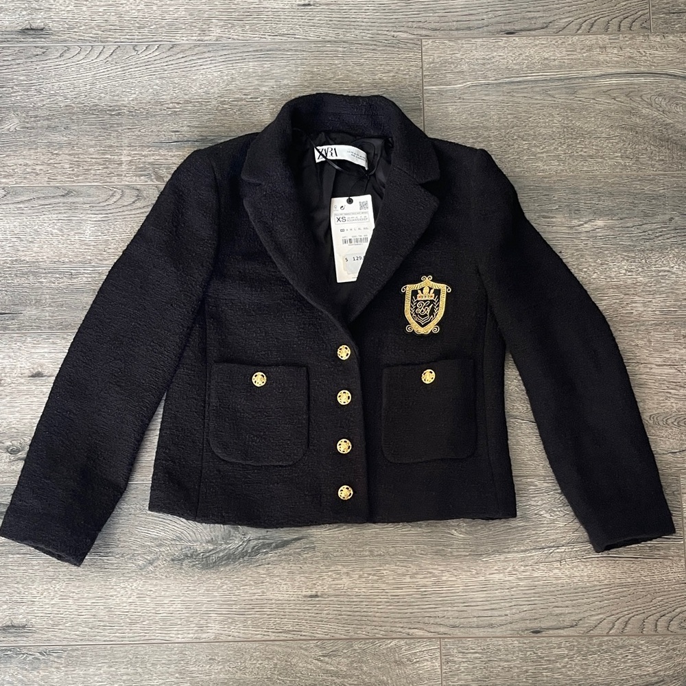 Zara Black Blazer with Gold Buttons
